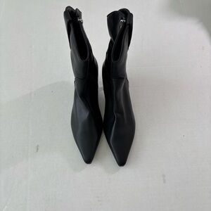 Women’s Sleek Black Pointy Toe Ankle Boots with Zipper 1” Heel